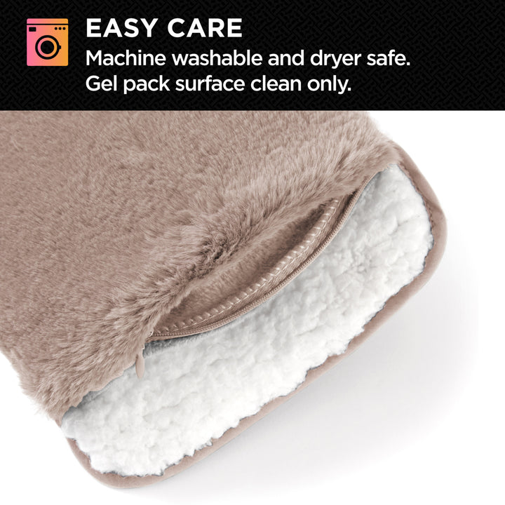 Product with gel pack and text about easy care instructions on a white background