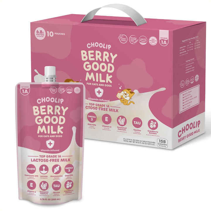 Choolip Berry Good Milk (10 Pouches) - Lactose-Free Vitamin Drink for Pets