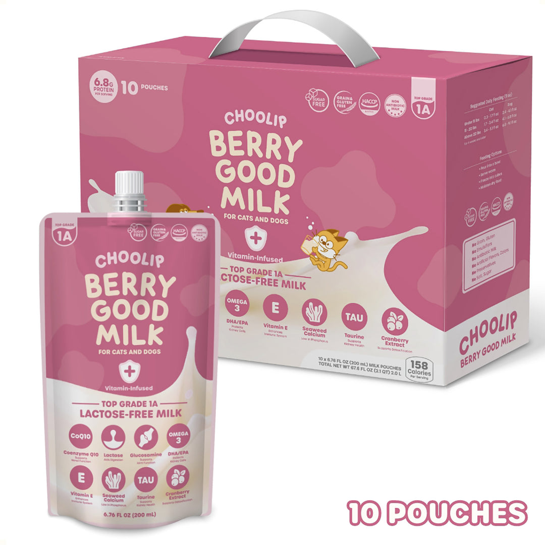 Choolip Berry Good Milk (10 Pouches) - Lactose-Free Vitamin Drink for Pets