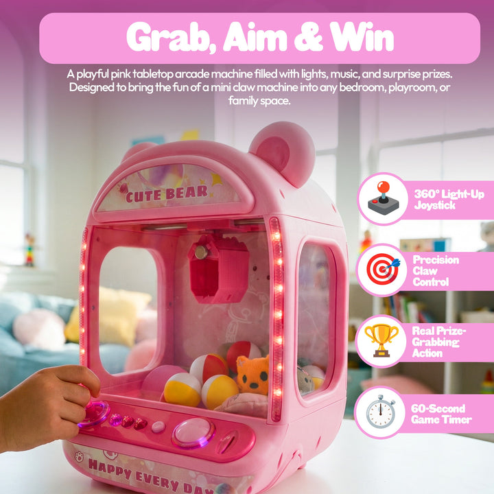 Contixo CM2 Pink Tabletop Claw Machine, Mini Arcade Prize Grabber