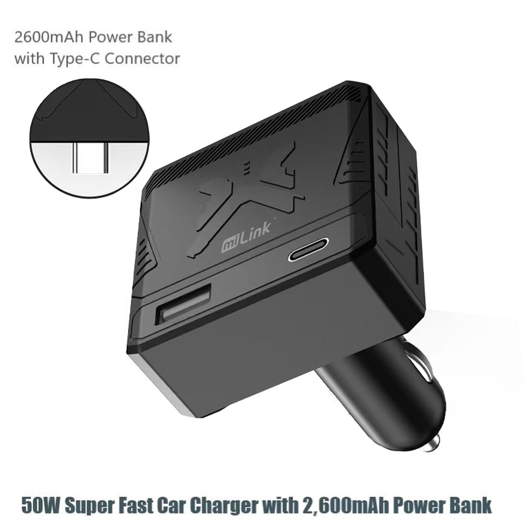 MiLink 50W Super-Fast Car Charger With 2,600mAh Power Bank