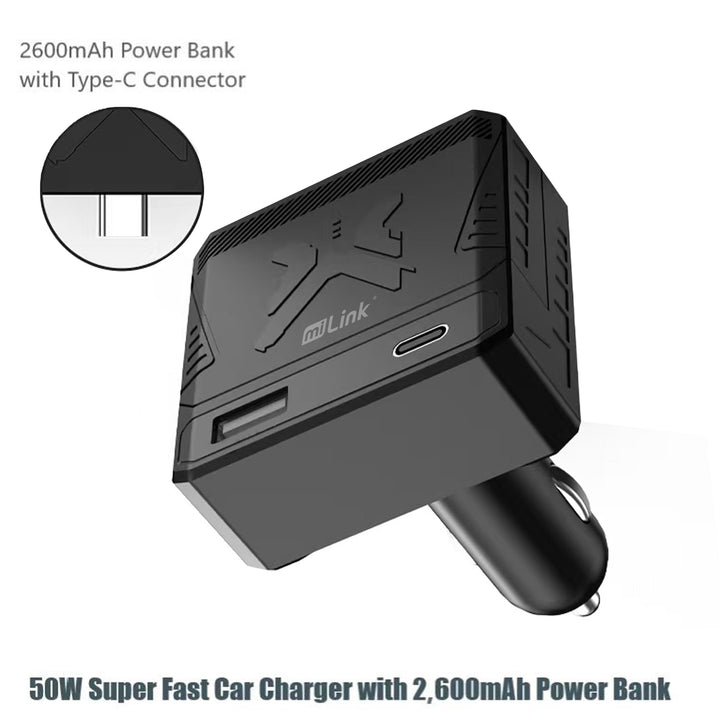MiLink 50W Super-Fast Car Charger With 2,600mAh Power Bank