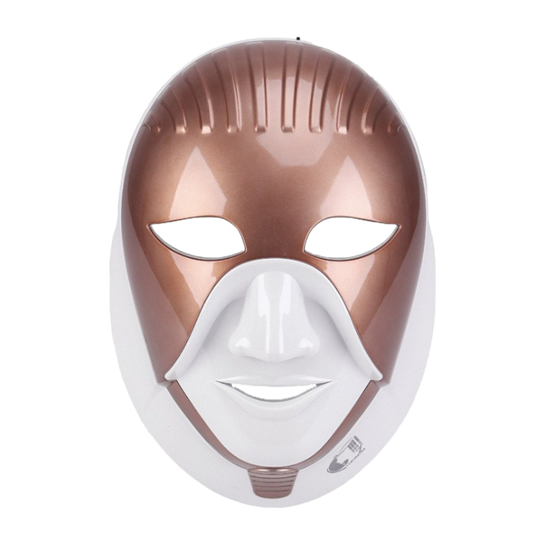 Rose gold and white LED face mask on a white background