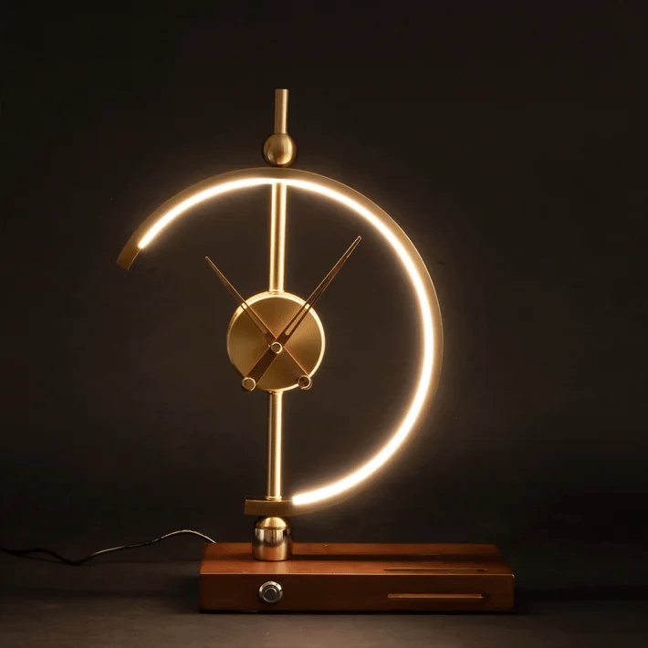 Bronze LED Clock Lamp with Qi Wireless Charger