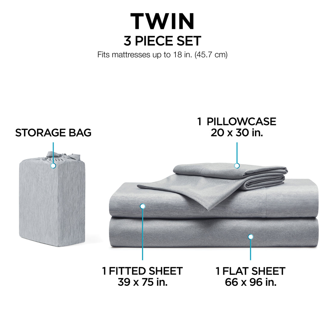 Twin 3-piece bedding set with storage bag on a white background