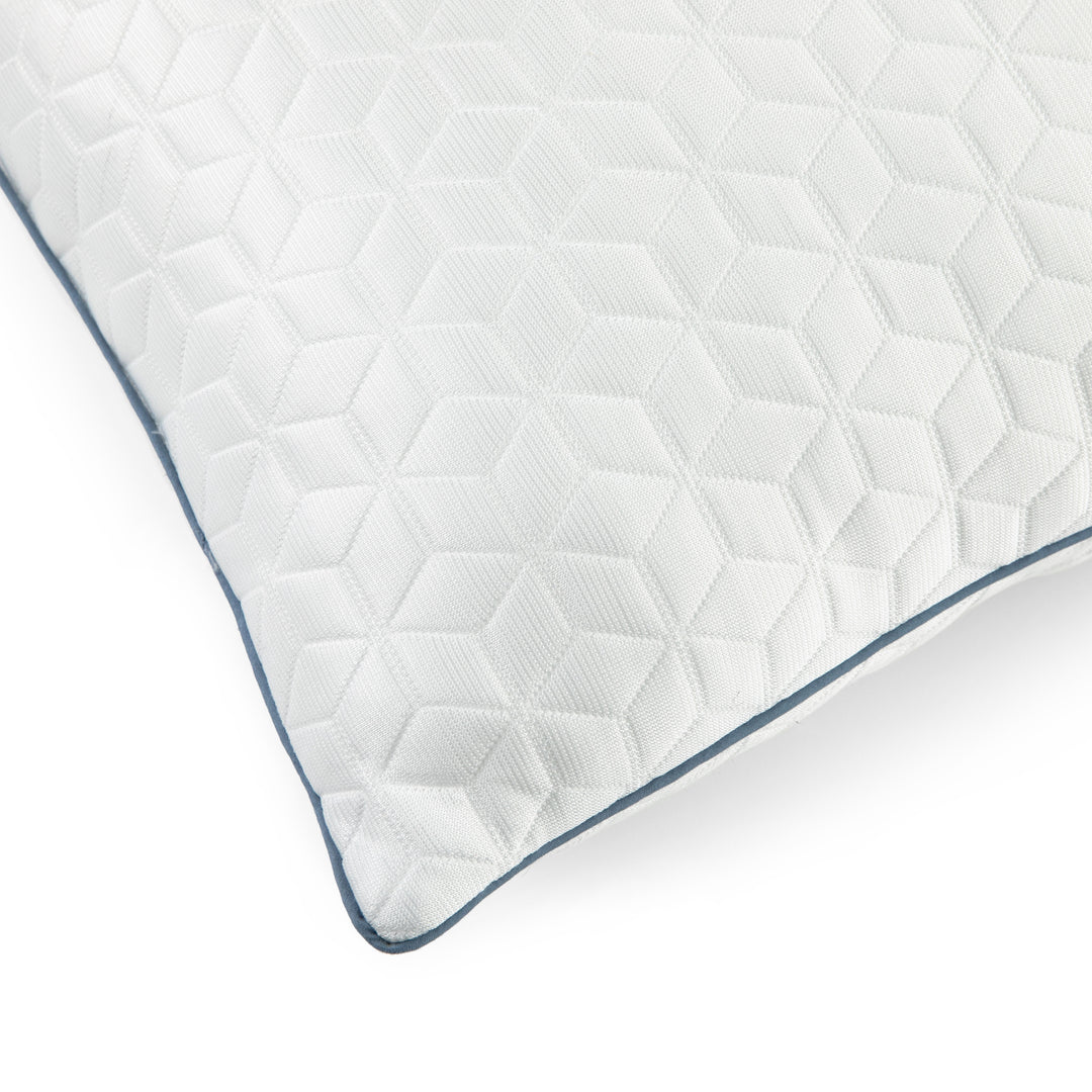 Close-up of Brookstone CoolSense pillow fabric showing geometric cooling-texture pattern