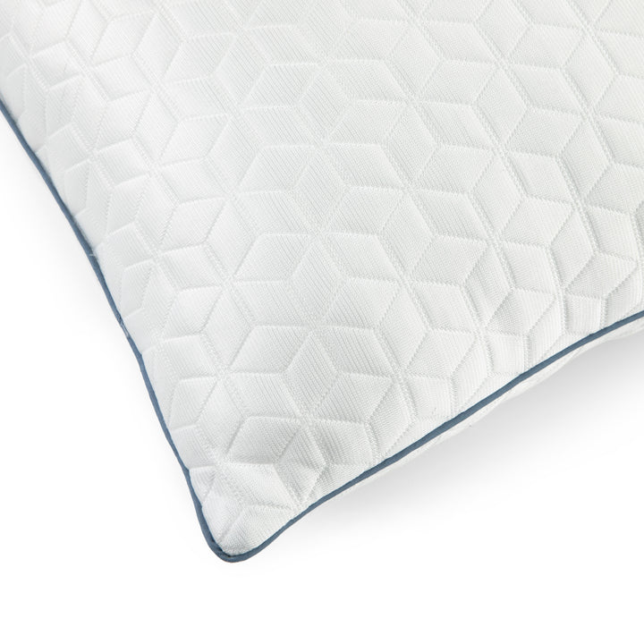 Close-up of Brookstone CoolSense pillow fabric showing geometric cooling-texture pattern