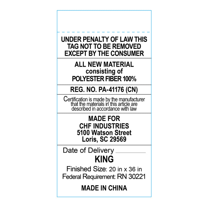 Care label for Brookstone CoolSense Down Alternative Pillow