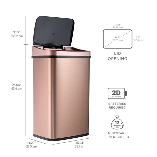 13.2 Gallon | Rectangular Motion Sensor Trash Can | DZT-50-28
