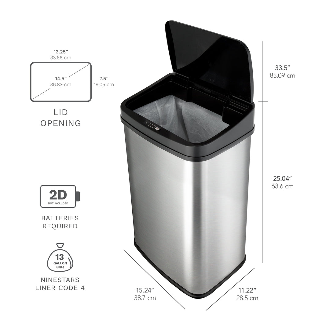 13.2 Gallon | Rectangular Motion Sensor Trash Can | DZT-50-28