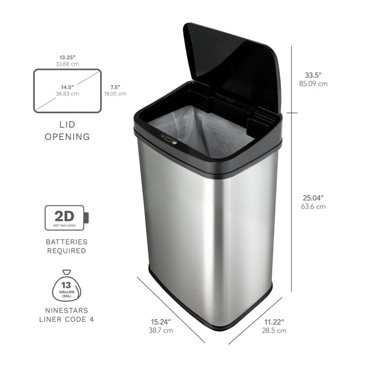 13.2 Gallon | Rectangular Motion Sensor Trash Can | DZT-50-28