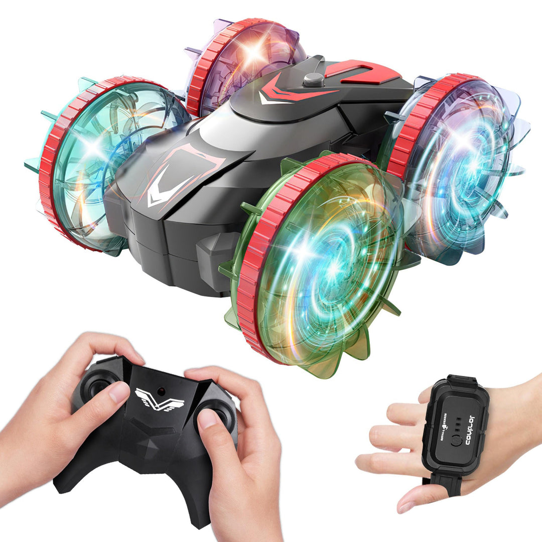 2 In 1 Amphibious RC Car Waterproof Stunt Car with Wrist Controller 4WD 360� Rotating Gesture Car with RGB Lights for Kids Aged 6+ Years Old Double-si