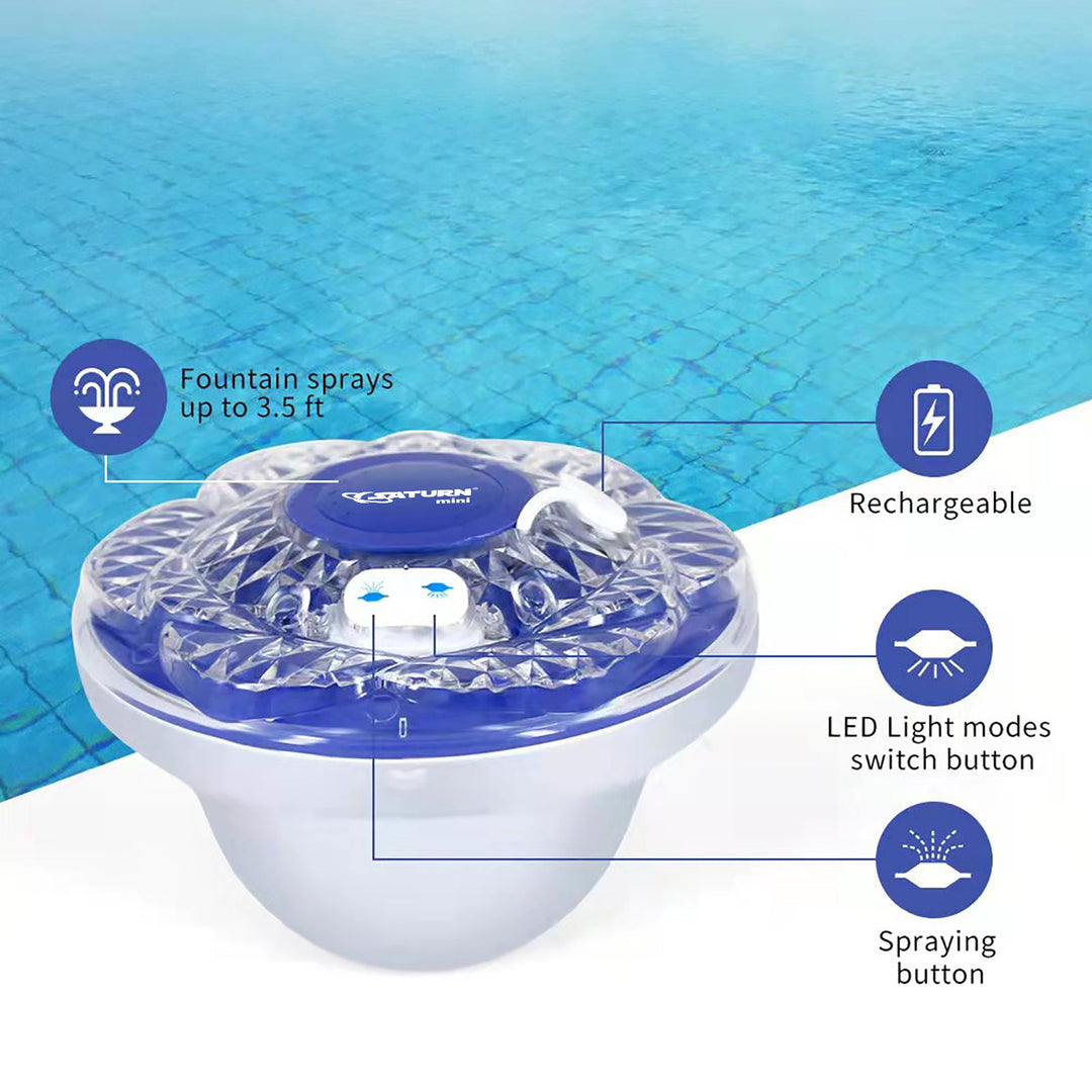 Mini-Saturn Floating Spray Fountain W Light Show for Pool IP68 Waterproof Rated