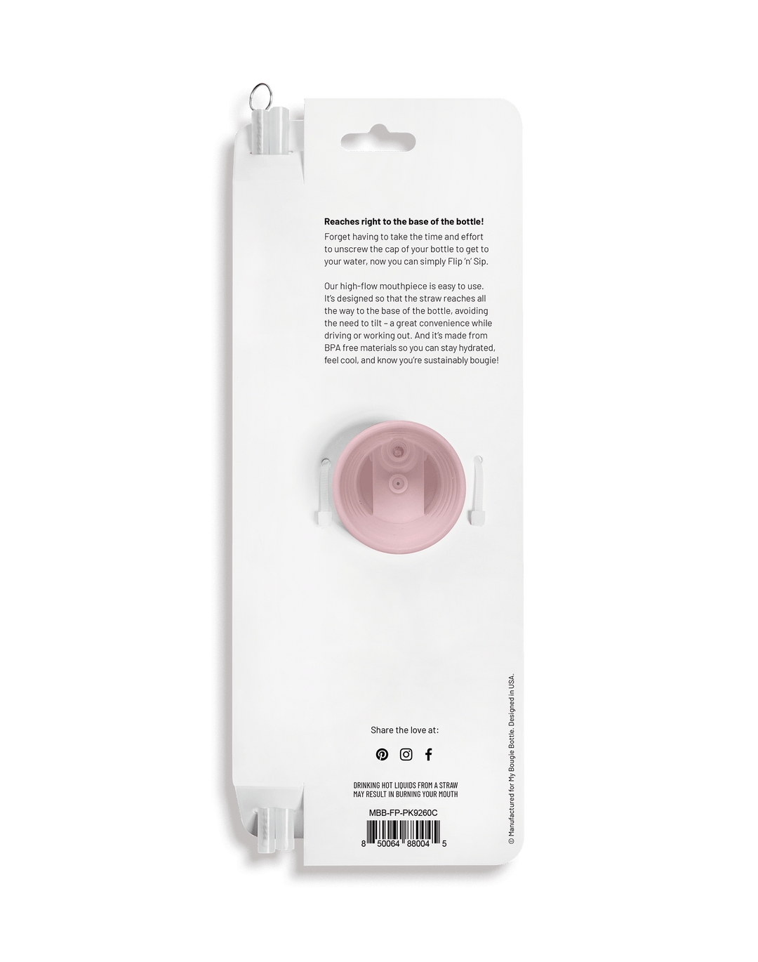 Flip ‘N’ Sip Lid Light Pink | 2 Straws + 1 Cleaner