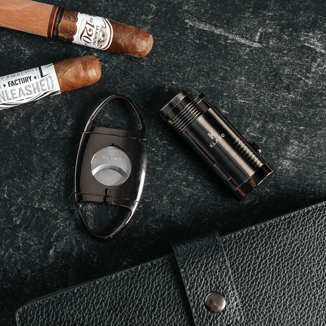 Cigar Accessory Kit Polished Gunmetal Finish Cutter & Torch Lighter by Case Elegance