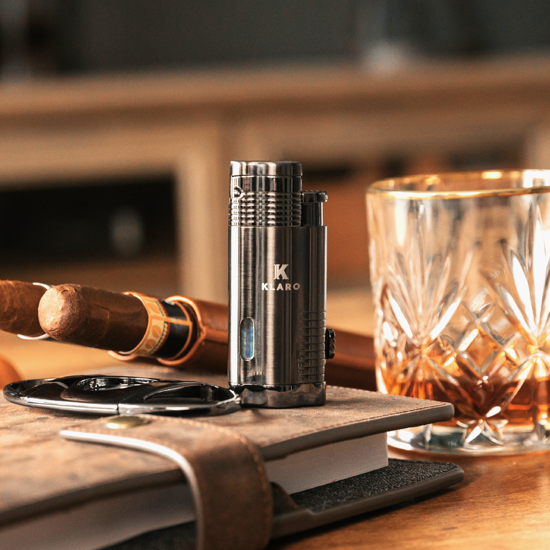 Cigar Accessory Kit Polished Gunmetal Finish Cutter & Torch Lighter by Case Elegance