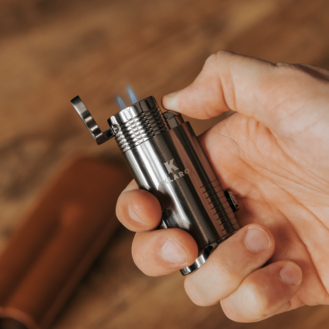 Cigar Accessory Kit Polished Gunmetal Finish Cutter & Torch Lighter by Case Elegance