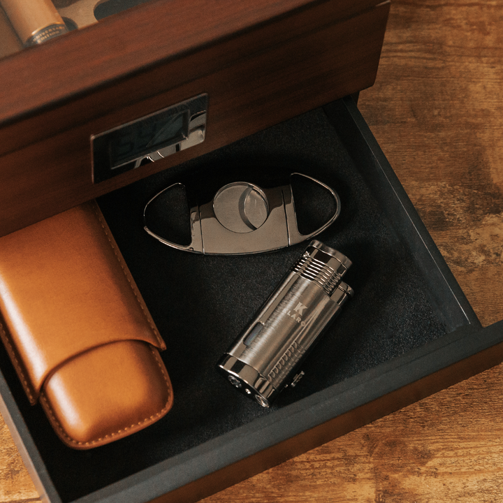 Cigar Accessory Kit Polished Gunmetal Finish Cutter & Torch Lighter by Case Elegance