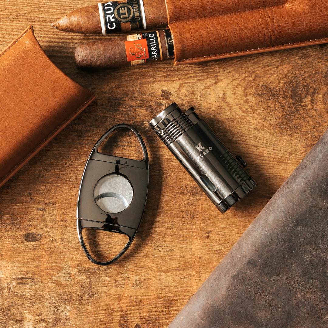 Cigar Accessory Kit Polished Gunmetal Finish Cutter & Torch Lighter by Case Elegance