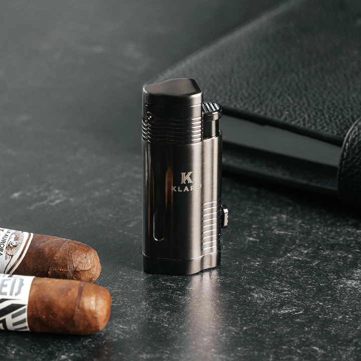 Cigar Accessory Kit Polished Gunmetal Finish Cutter & Torch Lighter by Case Elegance