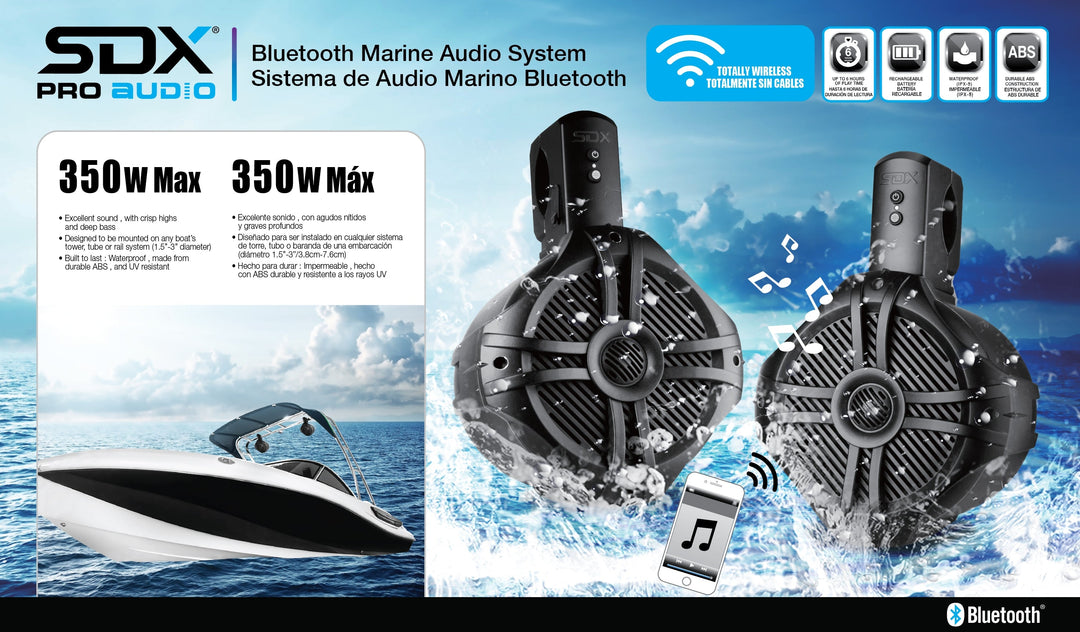 350 Watts Full Wireless 6.5" Wakeboard/Marine Speaker System