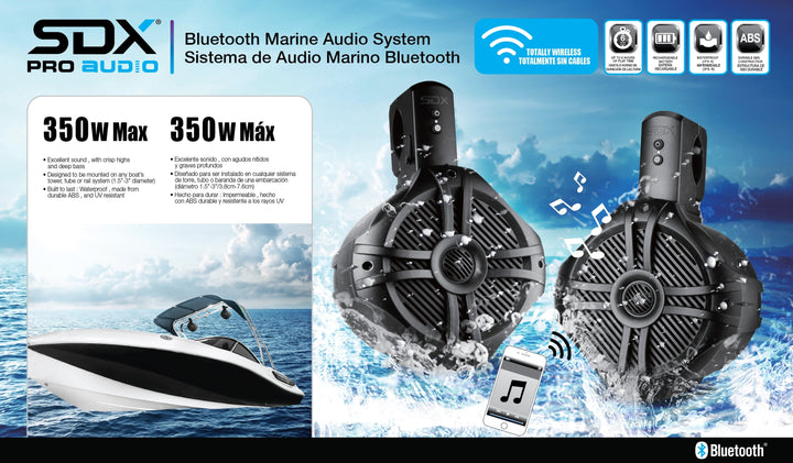350 Watts Full Wireless 6.5" Wakeboard/Marine Speaker System