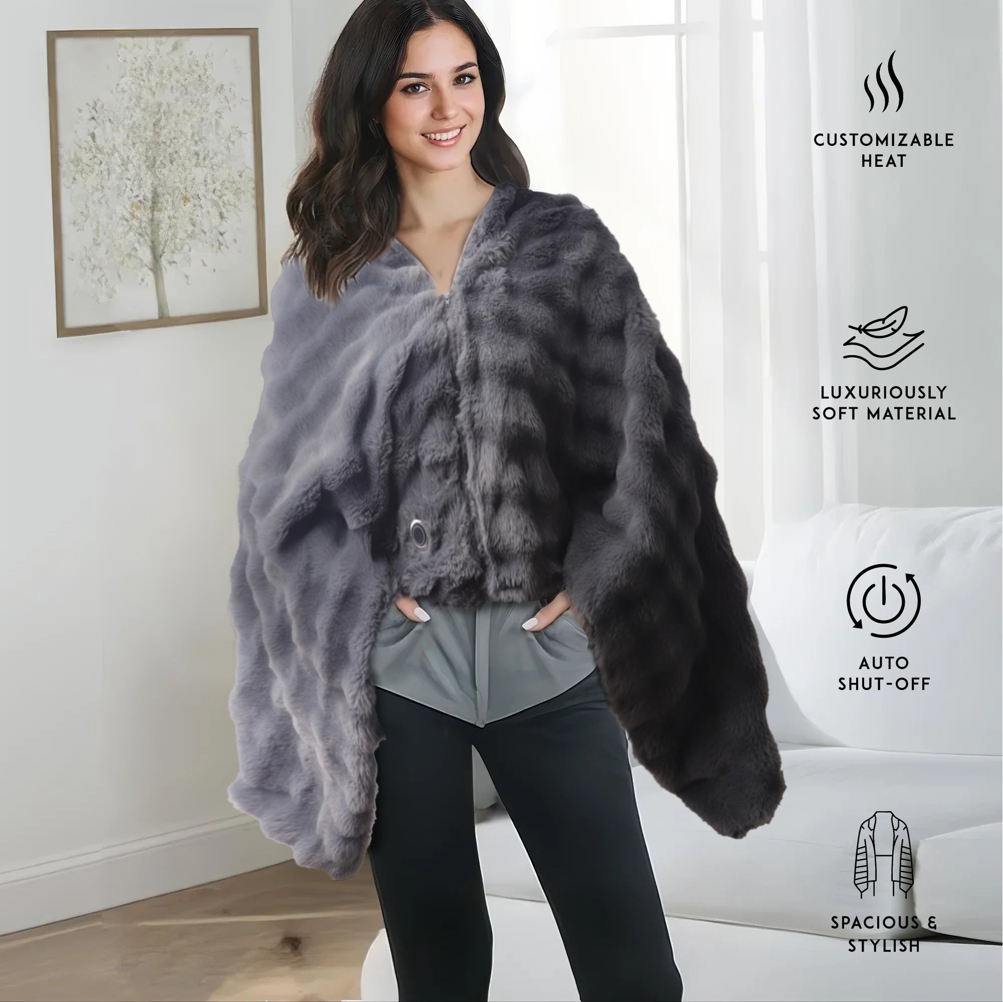 Electric Plush Heated Poncho Shawl – Brookstone