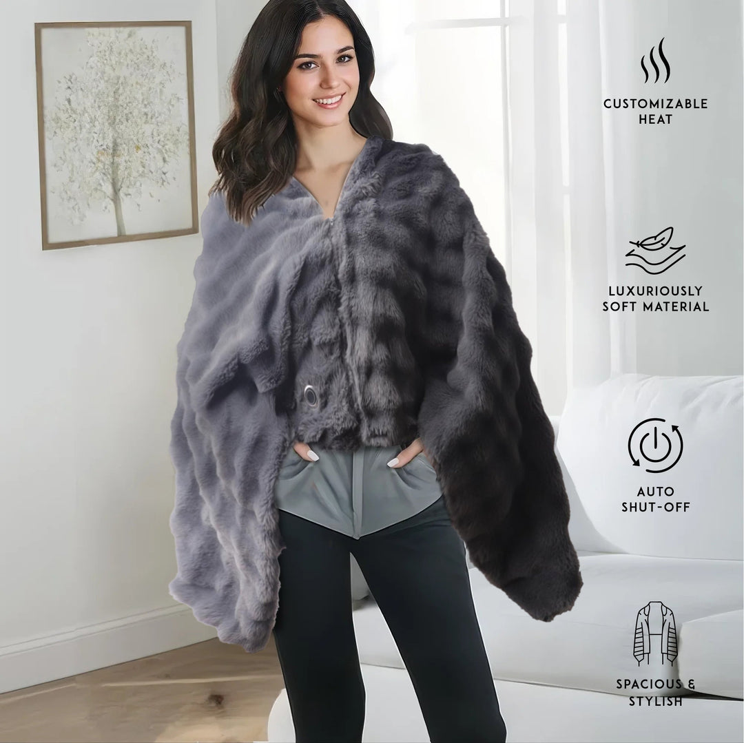 Electric Plush Heated Poncho Shawl