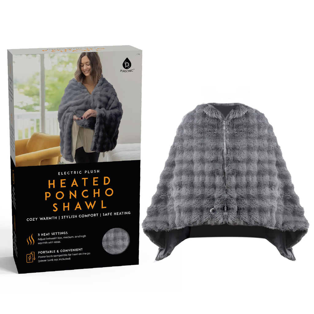 Electric Plush Heated Poncho Shawl – Brookstone