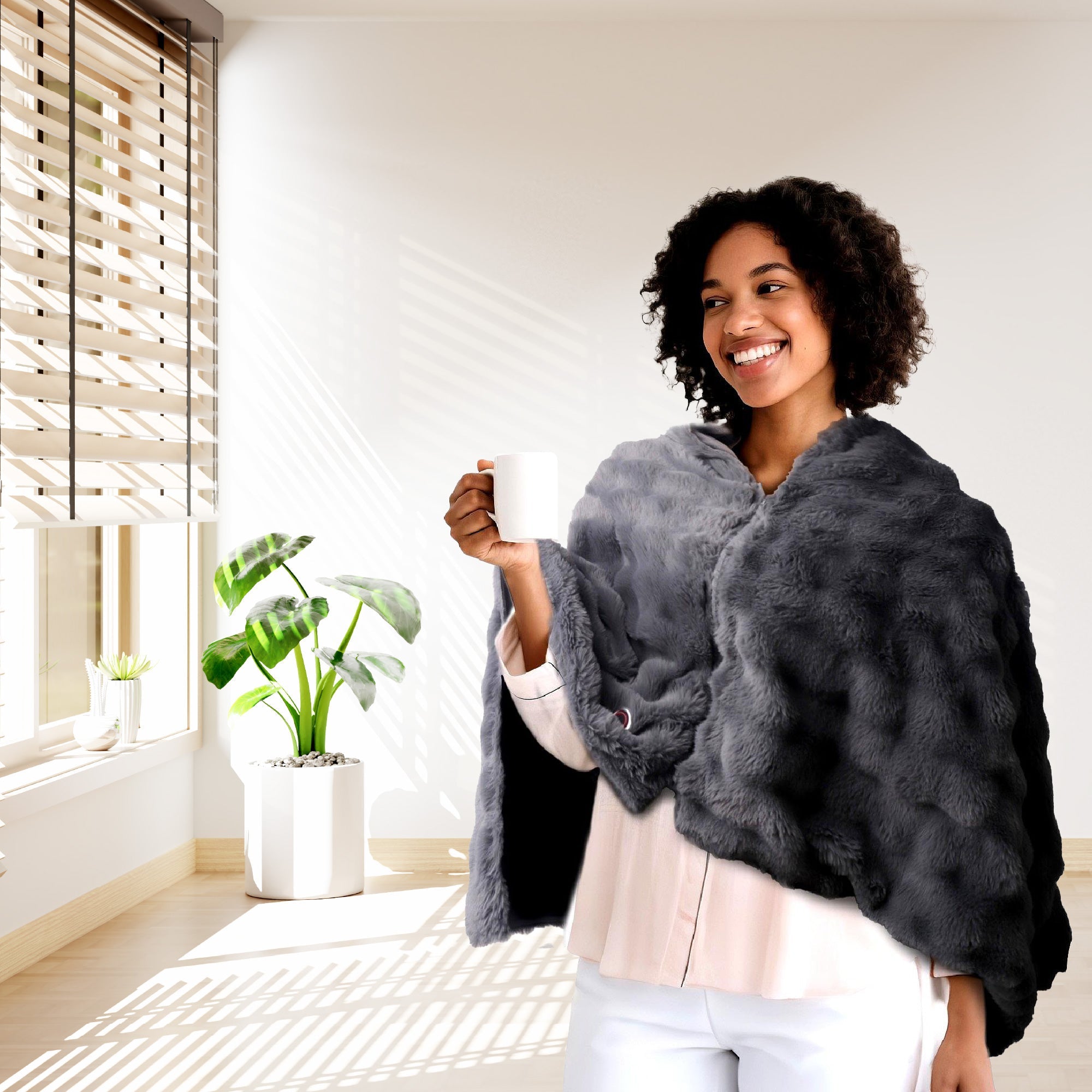 Electric Plush Heated Poncho Shawl – Brookstone