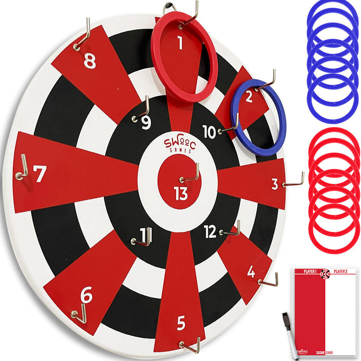 Hook Darts Ring Toss Game ‒ Wood Board and Soft Rings