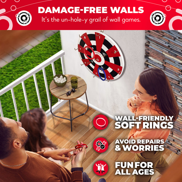 Hook Darts Ring Toss Game ‒ Wood Board and Soft Rings