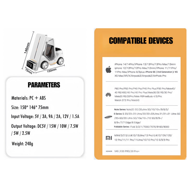 4 in 1 Forklift Fast Wireless Charging Station Dock for iPhone, AirPods & Apple Watch by INSPECIAL HOME