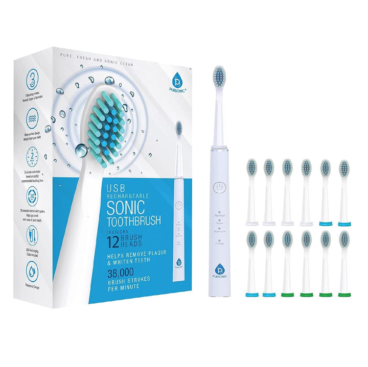 USB Rechargeable Sonic Toothbrush with 12 Brush Heads