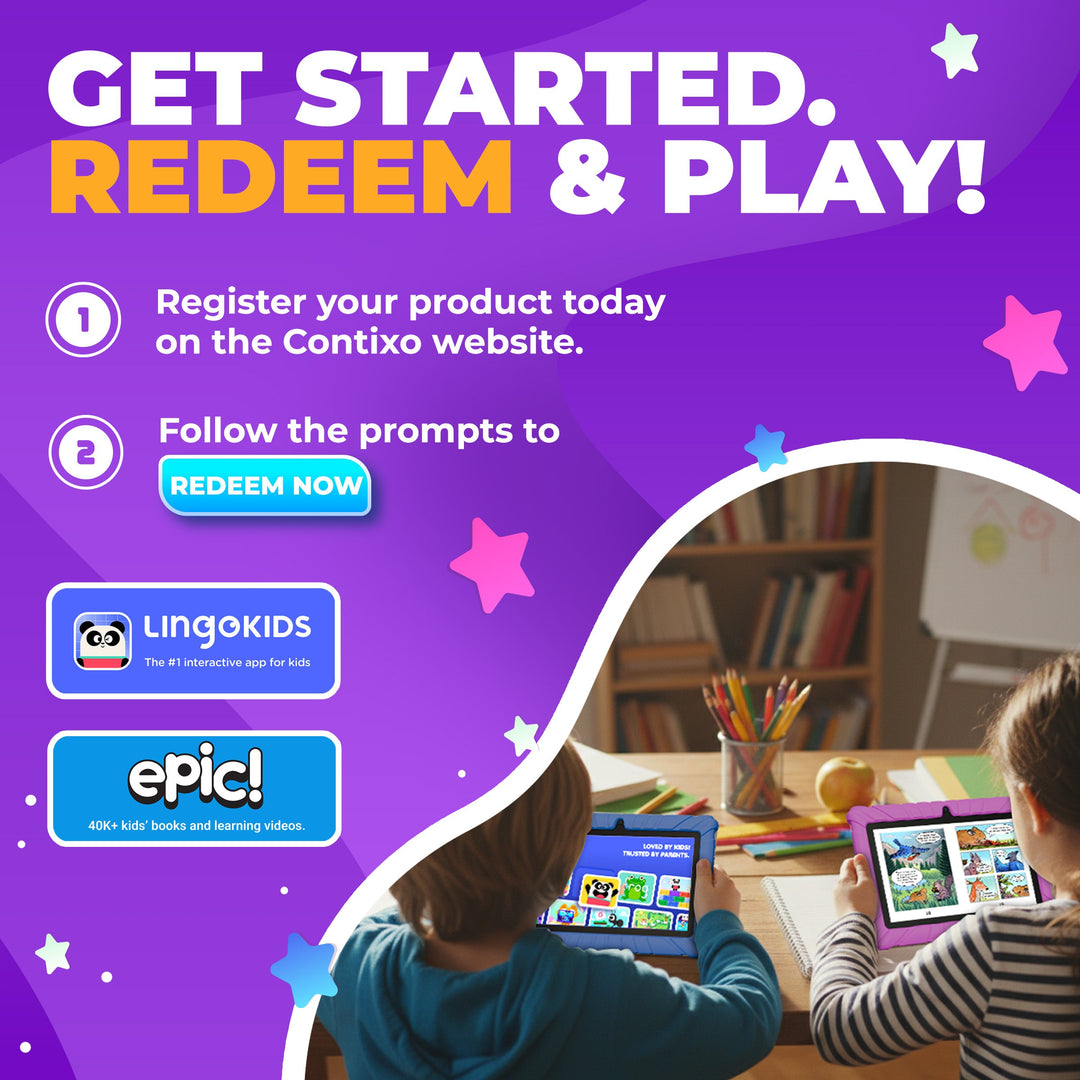 Contixo K102 10" Kids Tablet, Featuring Epic & Lingo Kids, 15 Educational Apps