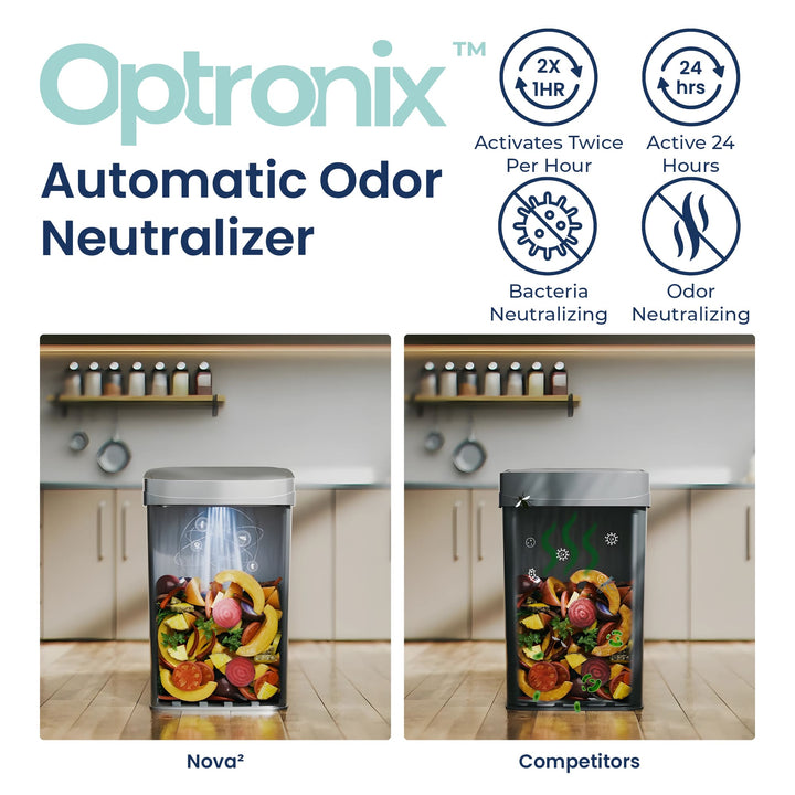 13 Gallon | Nova² Squared UV Odor Neutralizing Smart Kitchen Trash Can | ONT-50-82 Black Trim