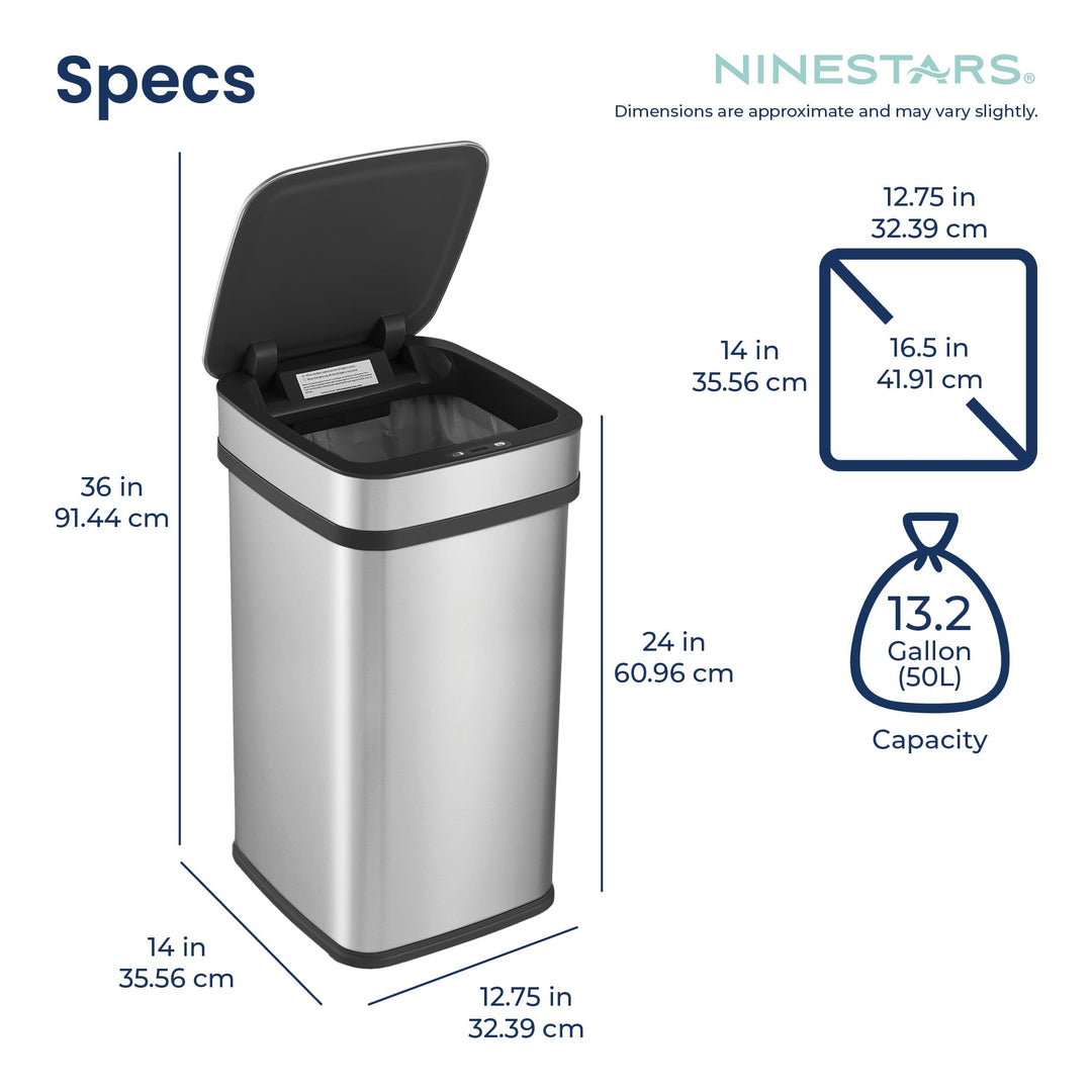 13 Gallon | Nova² Squared UV Odor Neutralizing Smart Kitchen Trash Can | ONT-50-82 Black Trim