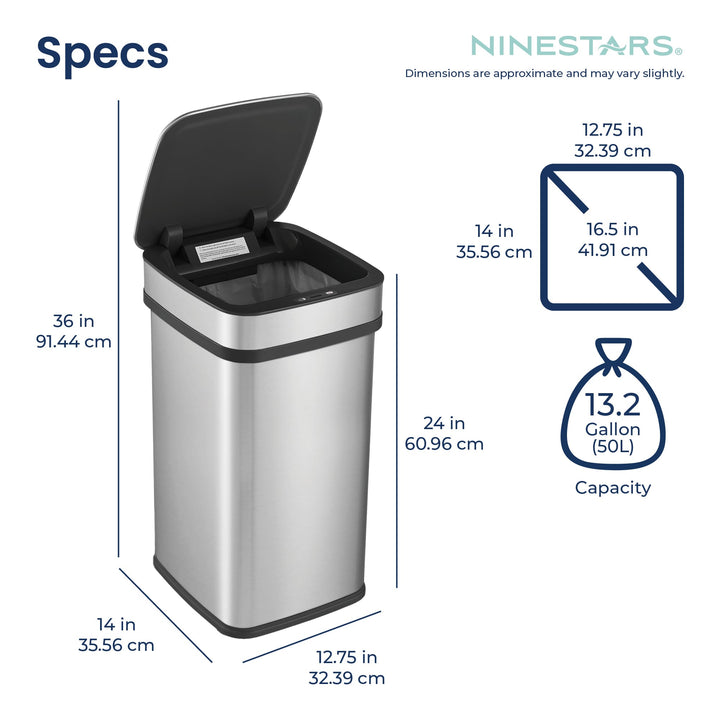 13 Gallon | Nova² Squared UV Odor Neutralizing Smart Kitchen Trash Can | ONT-50-82 Black Trim