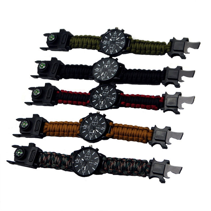 Outdoor Multi Function Camping Survival Watch Bracelet Tools With LED Light