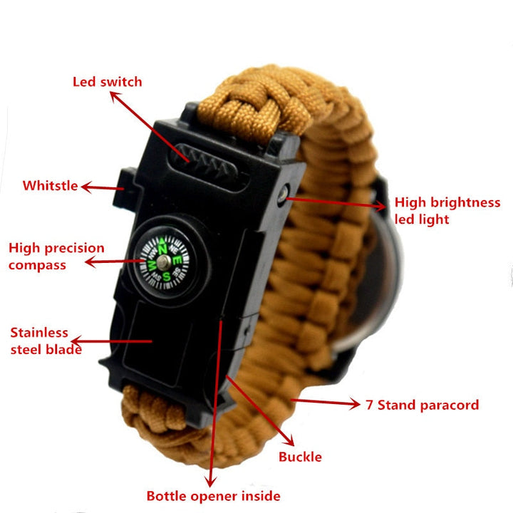 Outdoor Multi Function Camping Survival Watch Bracelet Tools With LED Light