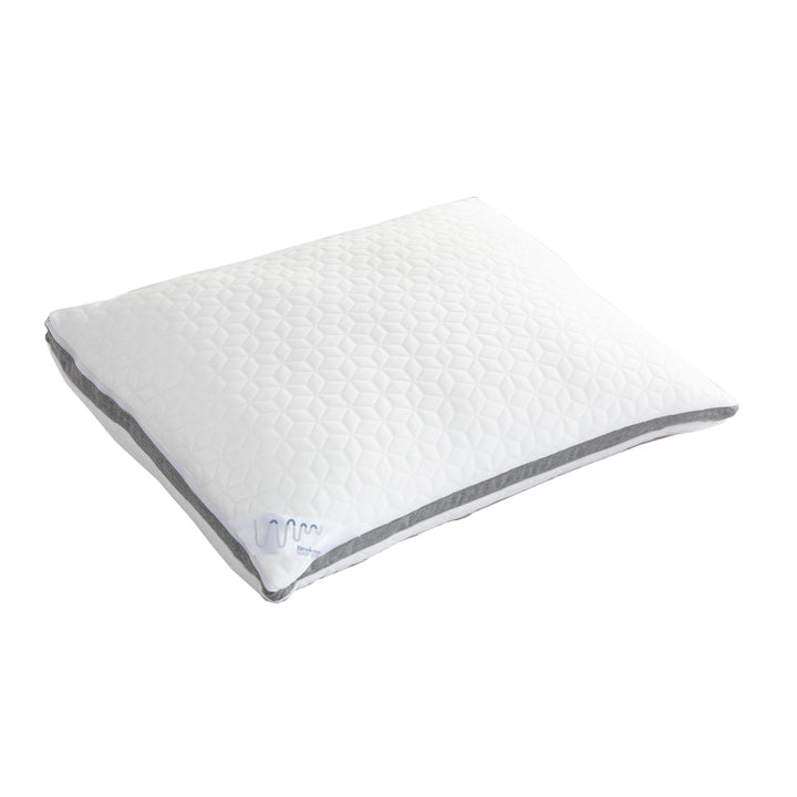 White pillow with gray accents on a white background