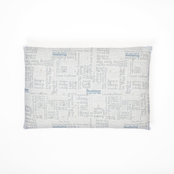 Pillowcase with text pattern on a white background