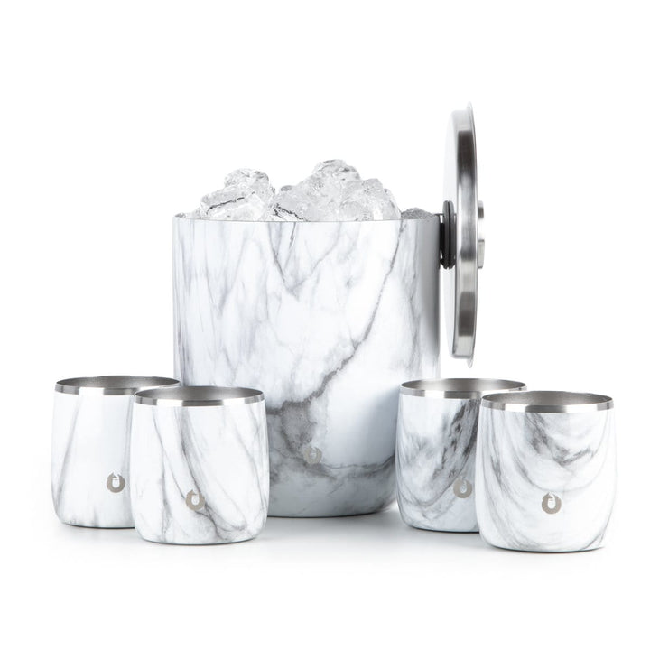 Stainless Steel Ice Bucket with Rocks Glass Set