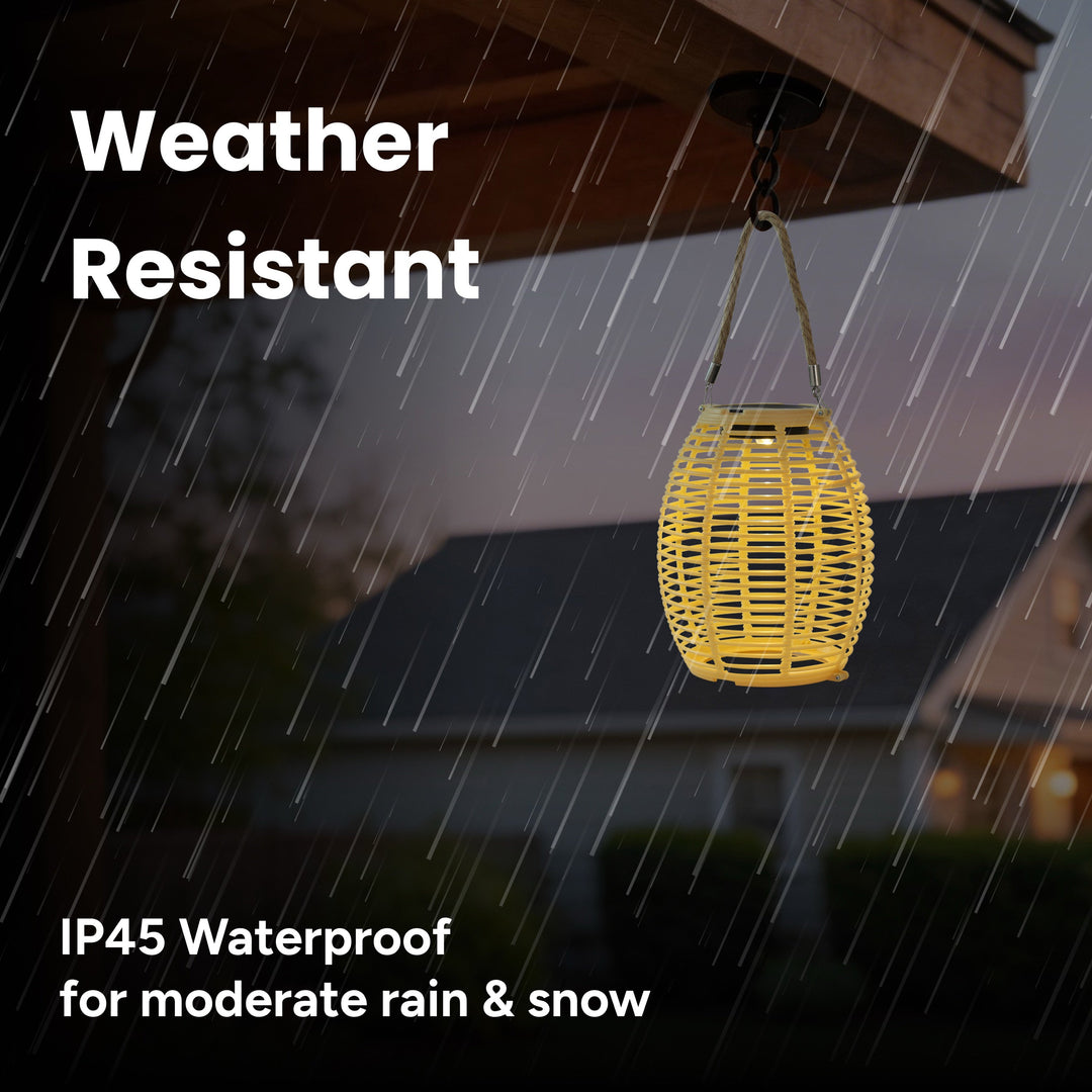 Outdoor Solar Rattan-Style Round LED Lantern With Handle