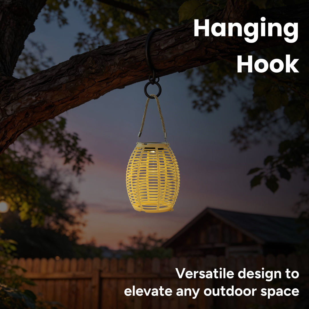 Outdoor Solar Rattan-Style Round LED Lantern With Handle