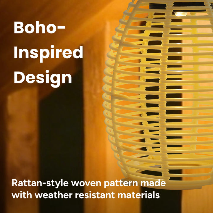 Outdoor Solar Rattan-Style Round LED Lantern With Handle