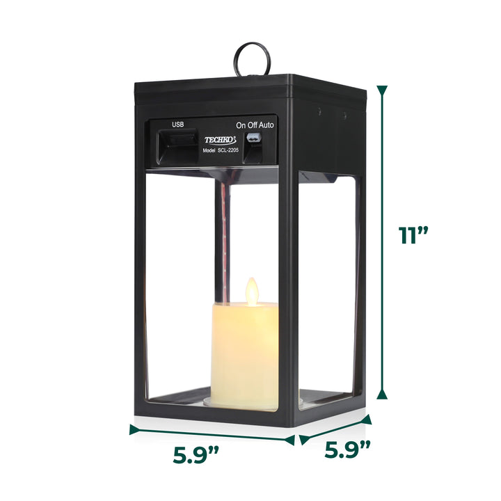 Solar Modern Candle Lantern - Large W/ Hanging Hook