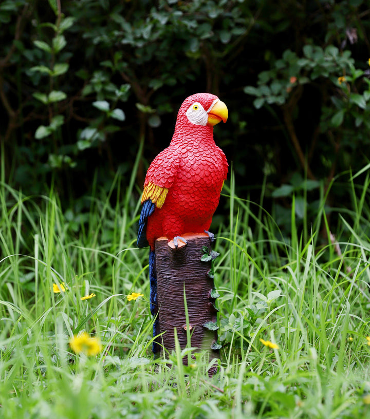 Red Parrot Statue With High-Power Solar Spotlight