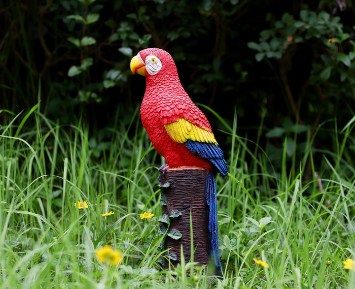 Red Parrot Statue With High-Power Solar Spotlight
