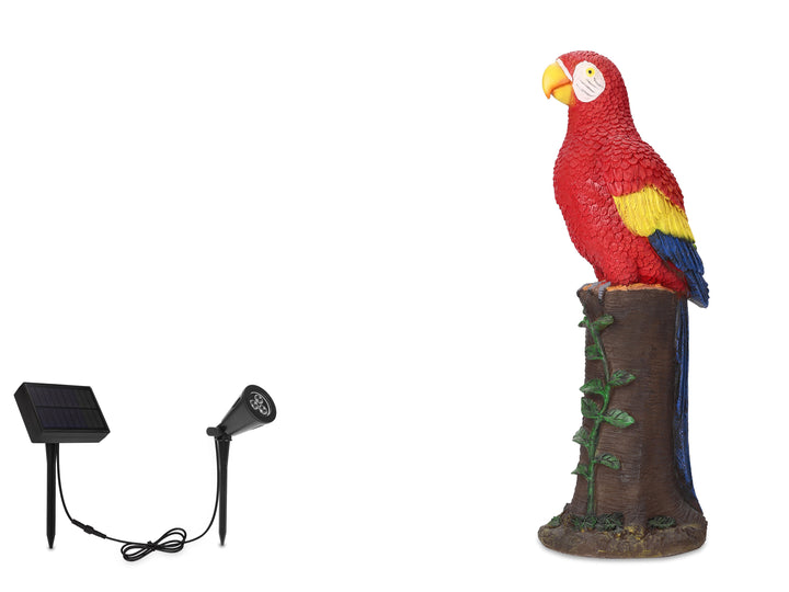 Red Parrot Statue With High-Power Solar Spotlight